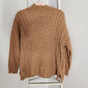 Crown & Ivy Sweater womens Large cable knit mock neck brown